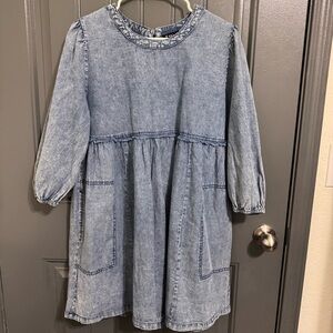 Very J Indigo Crystal Cross Cowgirl Larissa Longsleeve Denim 100% Cotton Dress